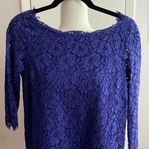 Saks 5th Avenue Bluish Purple 3/4 Sleeve Lace Top